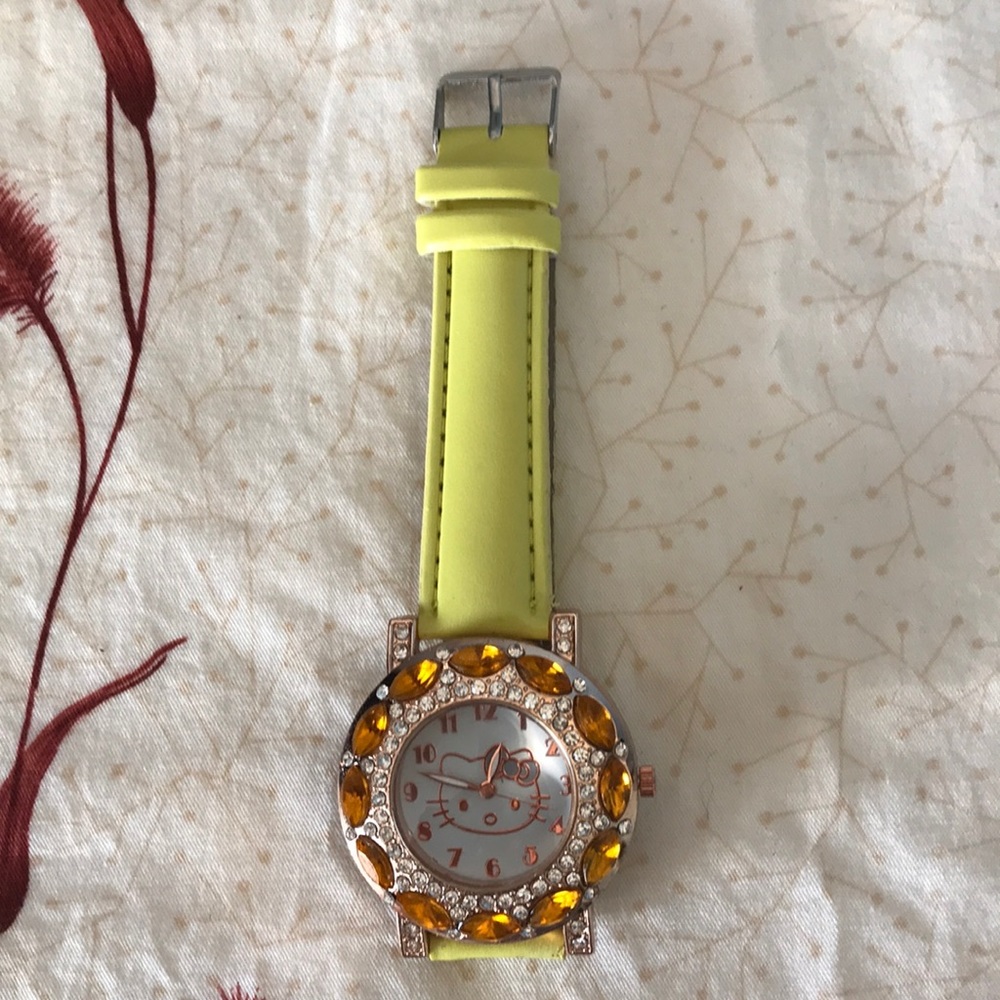 HELLO KITTY YELLOW AND CLEAR ICED OUT CZ WATCH